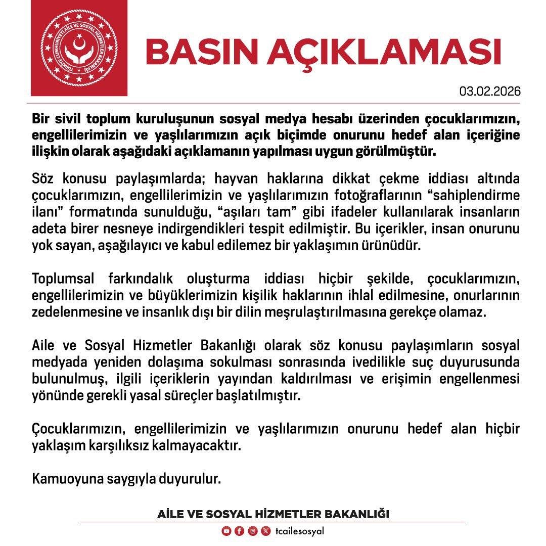 Bakanlıktan yapılan açıklama
