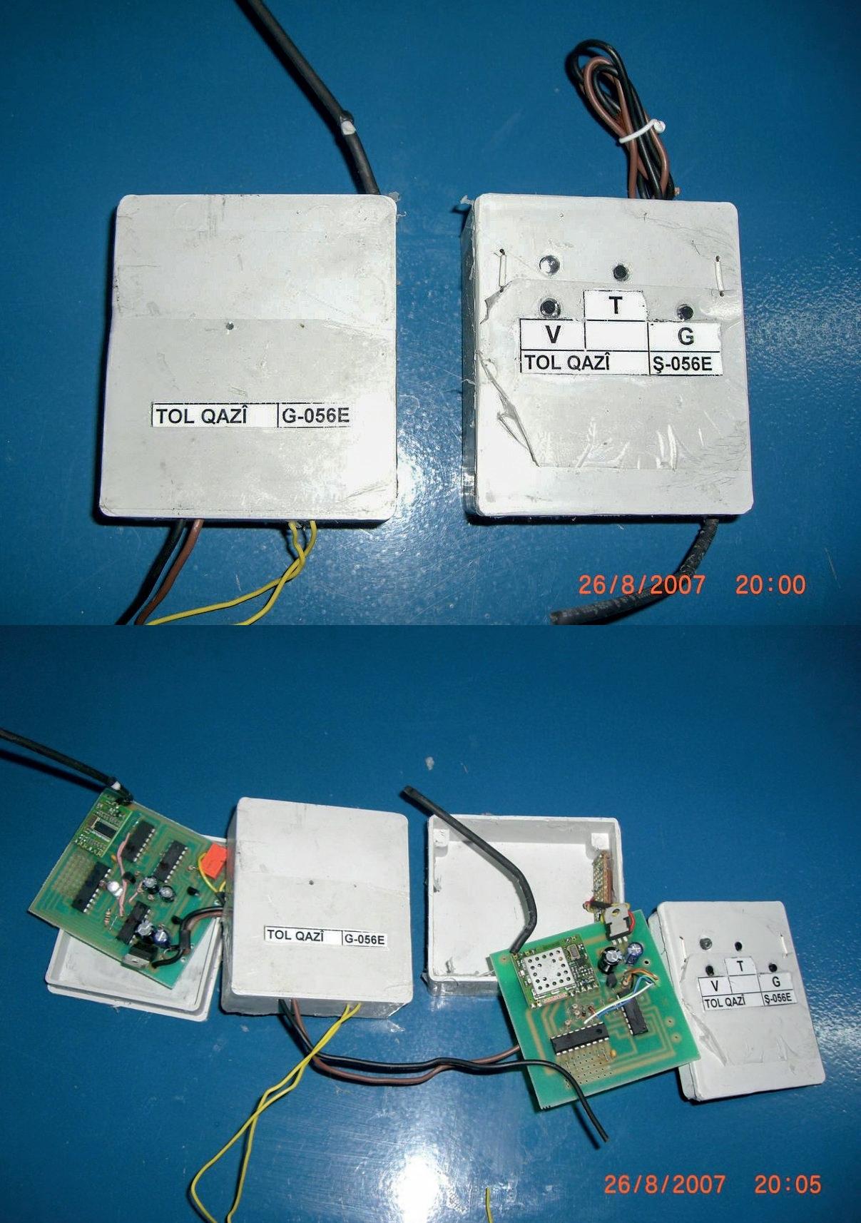 Şırnak Akçay Tugayında teröristlerden ele geçirilen, “Tol Qazi” ibareli uzaktan komutalı patlayıcı sistemin elektronik devresi (26 Ağustos 2007)