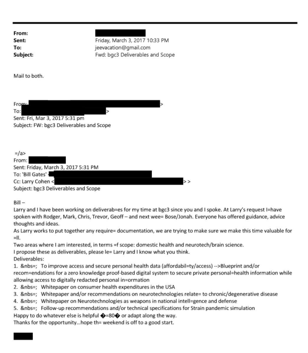 Bill Gates ve Epstein'in 2017 yılında 'pandemi simülasyonu' plandıkları bir mail görüşmesi ortaya çıktı.  — Bu e-postada salgın türlerine yönelik simülasyonlar, sağlık veri sistemleri ve ulusal güvenlikle bağlantılı nöroteknoloji de dahil olmak üzere önerilen çıktılar sıralanıyor.