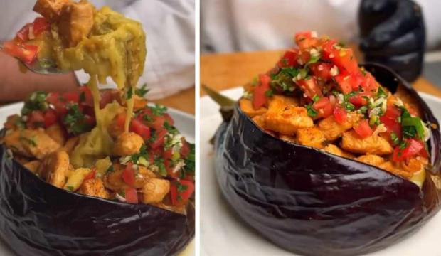 Teriyaki soslu tavuklu patlıcan kumpir tarifi