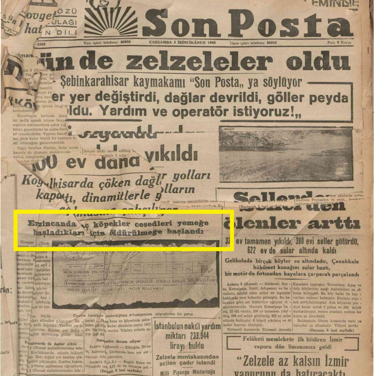 Son Posta gazetesi (3 Ocak 1940)