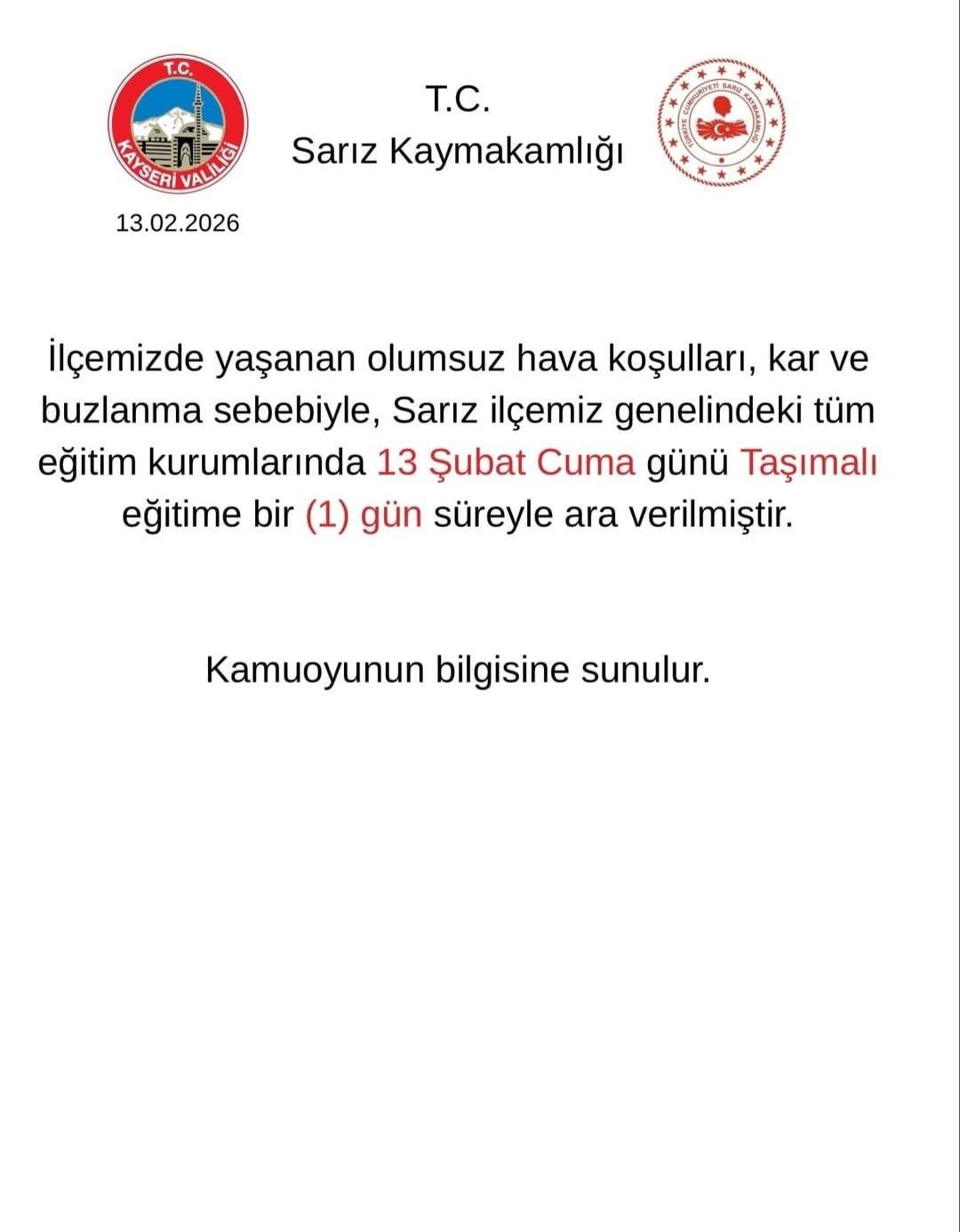 Kaymakamlıktan yapılan açıklama