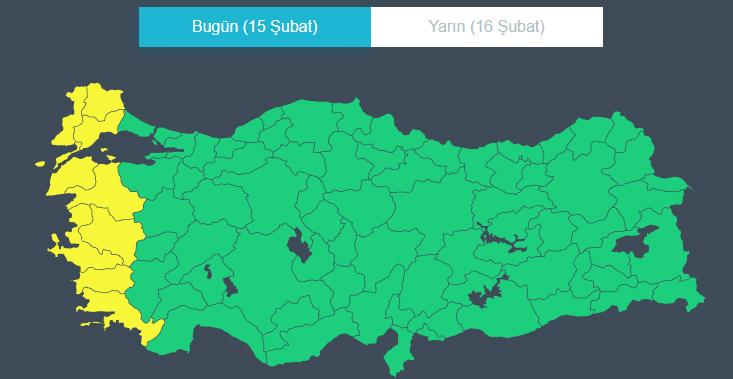 Sarı kodlu uyarı haritası