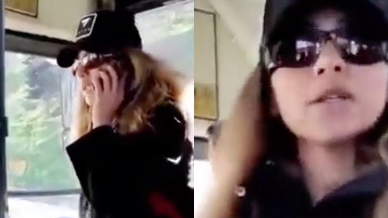 Kadının otobüste yolculara hakaret yağdırdığı anlar...