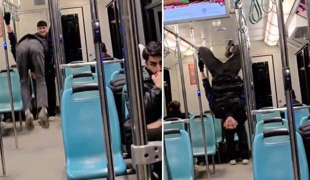 Bursa metrosunda tehlikeli oyun: Gen&ccedil;lerin taklaları kamerada