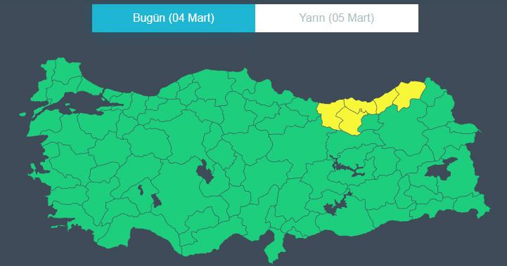 Meteoroloji'nin uyarı haritası