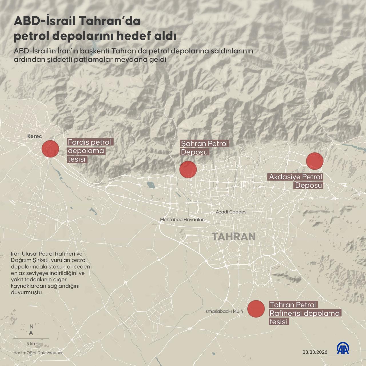 ABD-İsrail'in İran'ın başkenti Tahran’da petrol depolarına saldırılarının ardından şiddetli patlamalar meydana geldi.