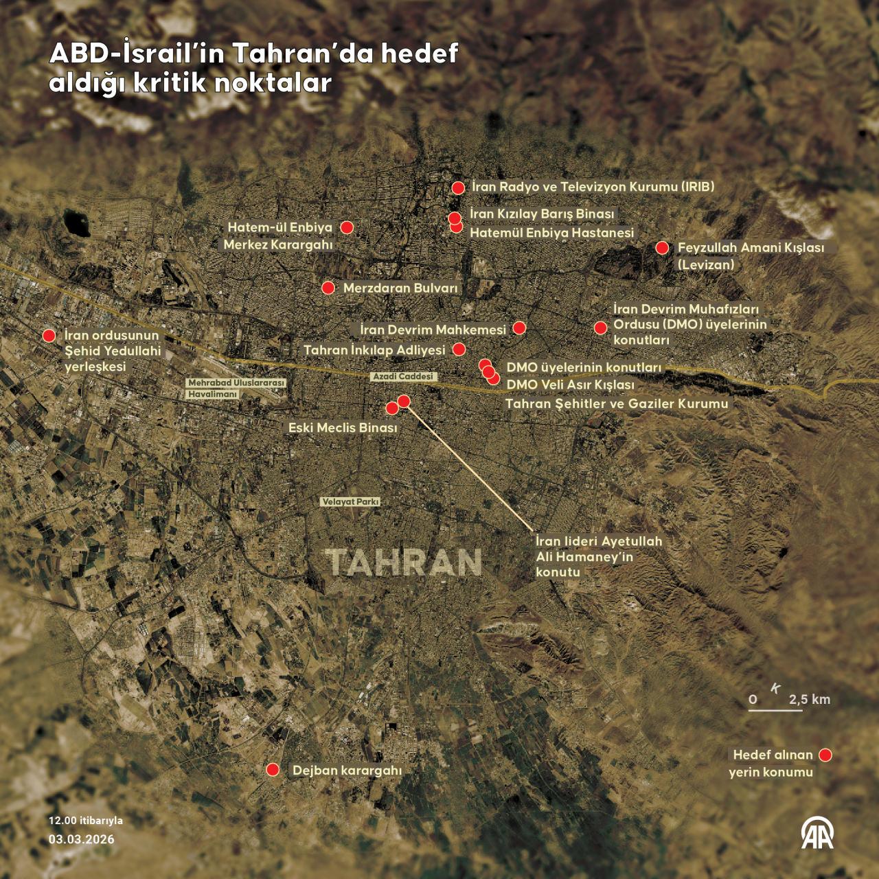 Tahran'da hedef alınan noktalar