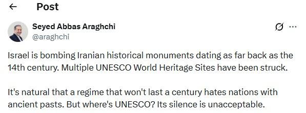 İran Dışişleri Bakanı Abbas Arakçi'nin X platformu üzerinden paylaştığı gönderinin bir ekran görüntüsü.