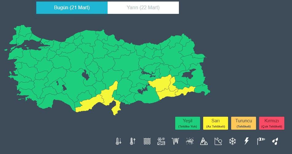Meteoroloji Genel Müdürlüğü'nden 7 il için sarı kodlu uyarı.