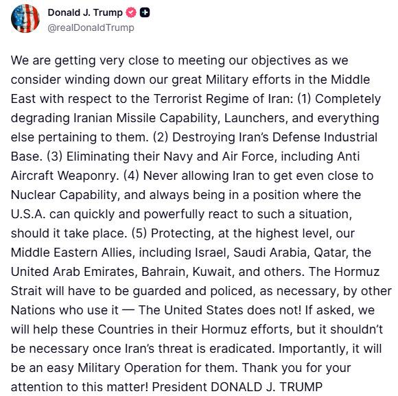 Trump: İran’a yönelik askeri çabaları azaltmayı düşünüyoruz, hedeflerimize çok yaklaştık.