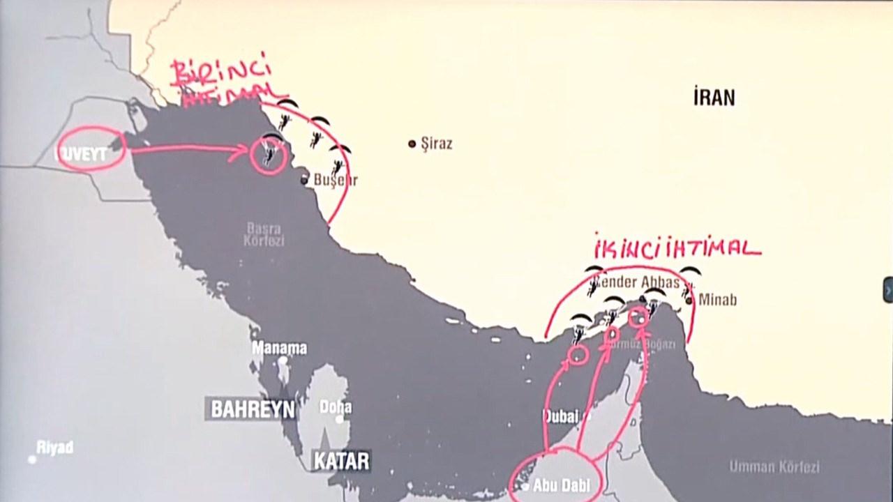 Kuveyt'ten İran'a olası işgal girişimi başlatılabilecek rota.