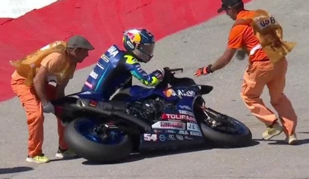 Kaza yapan milli motosiklet&ccedil;i yarışı tamamlayamadı