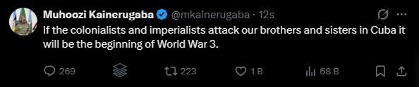 Muhoozi Kainerugaba'nın ilgili X gönderisi