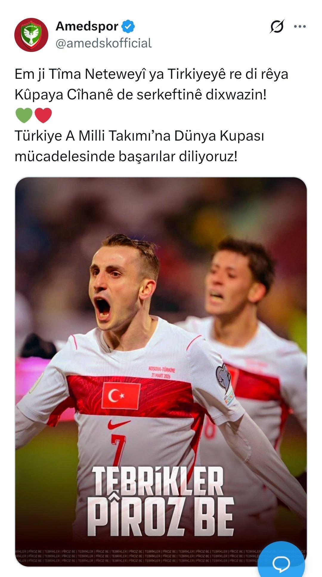 Amedspor'un paylaşımı