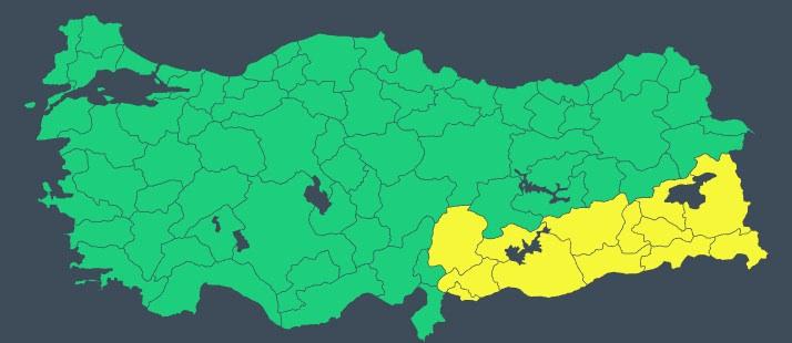 Sarı kodlu uyarı verilen iller