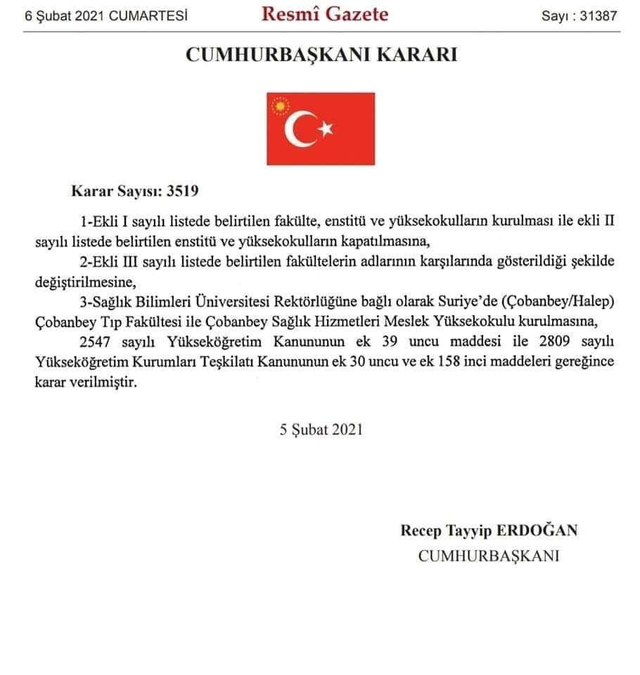 Cumhurbaşkanlığı Kararnamesi'nin bir görüntüsü.