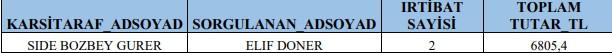 Elif Döner ile Side Bozbey Gürer arasındaki para akışı.