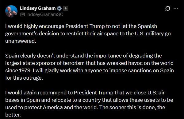 Lindsey Graham'ın ilgili X gönderisi