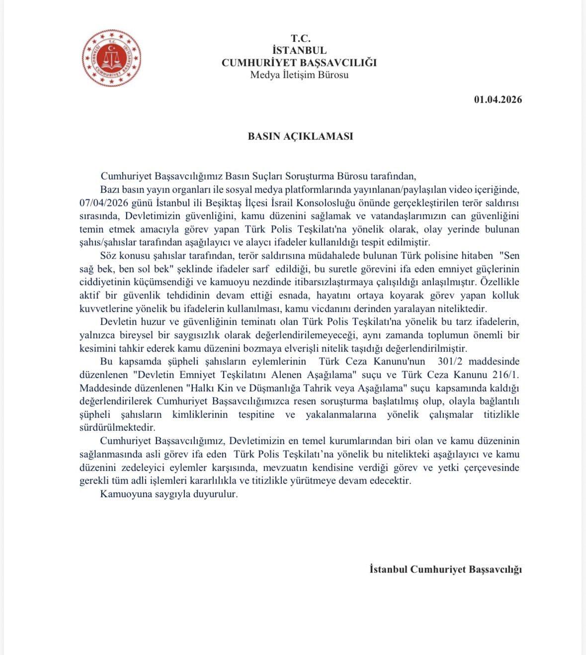 Başsavcılık tarafından yapılan açıklama