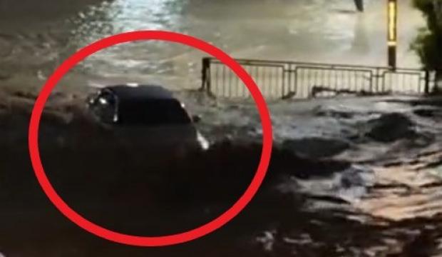 Sel faciasının yeni g&ouml;r&uuml;nt&uuml;leri: İki kişiye mezar olan otomobil b&ouml;yle s&uuml;r&uuml;klenmiş