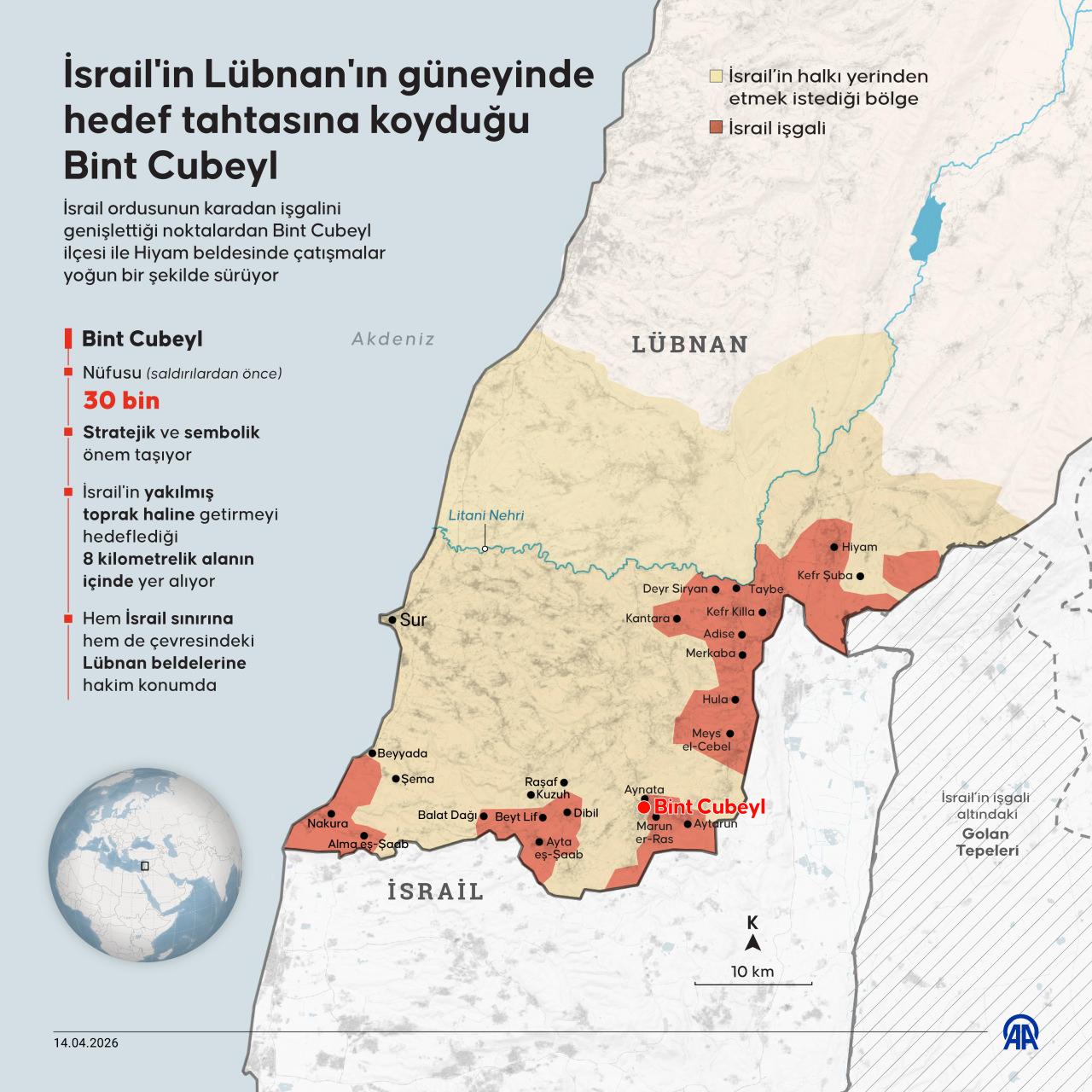 İsrail ordusunun karadan işgalini genişlettiği noktalardan Bint Cubeyl ilçesi ile Hiyam beldesinde çatışmalar yoğun bir şekilde sürüyor.