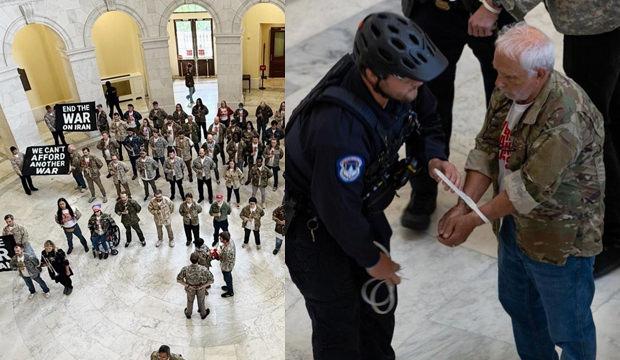 Savaşı protesto eden gazilere g&ouml;zaltı