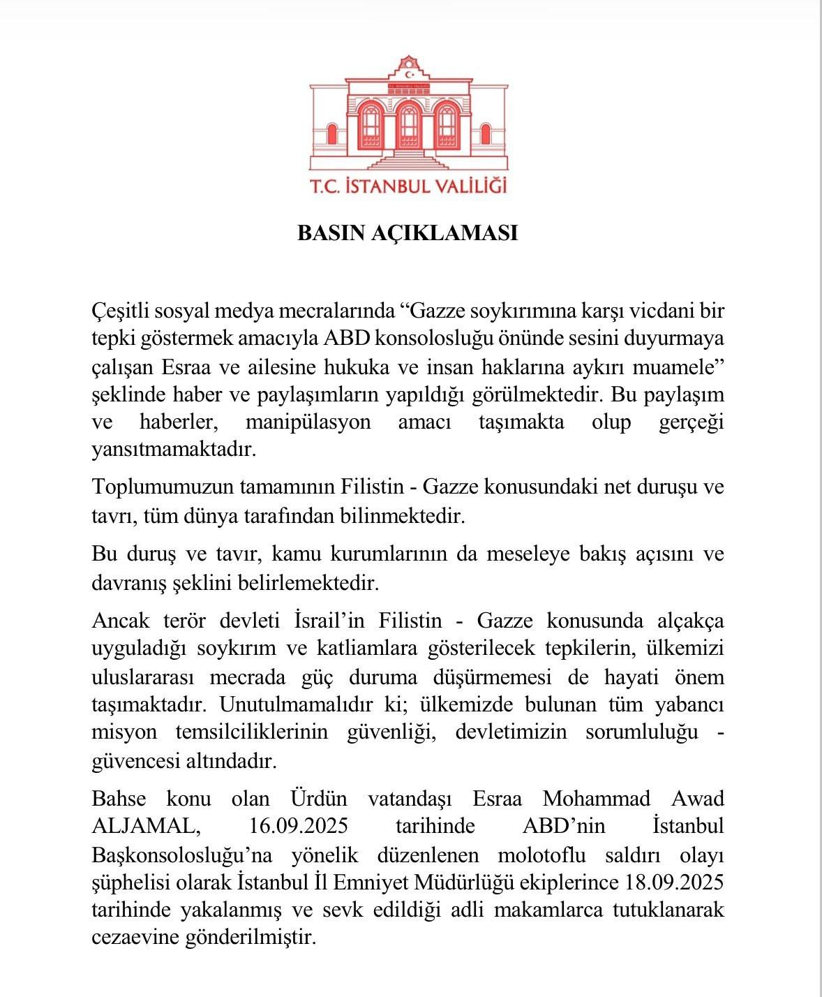 İstanbul Valiliği'nin açıklaması