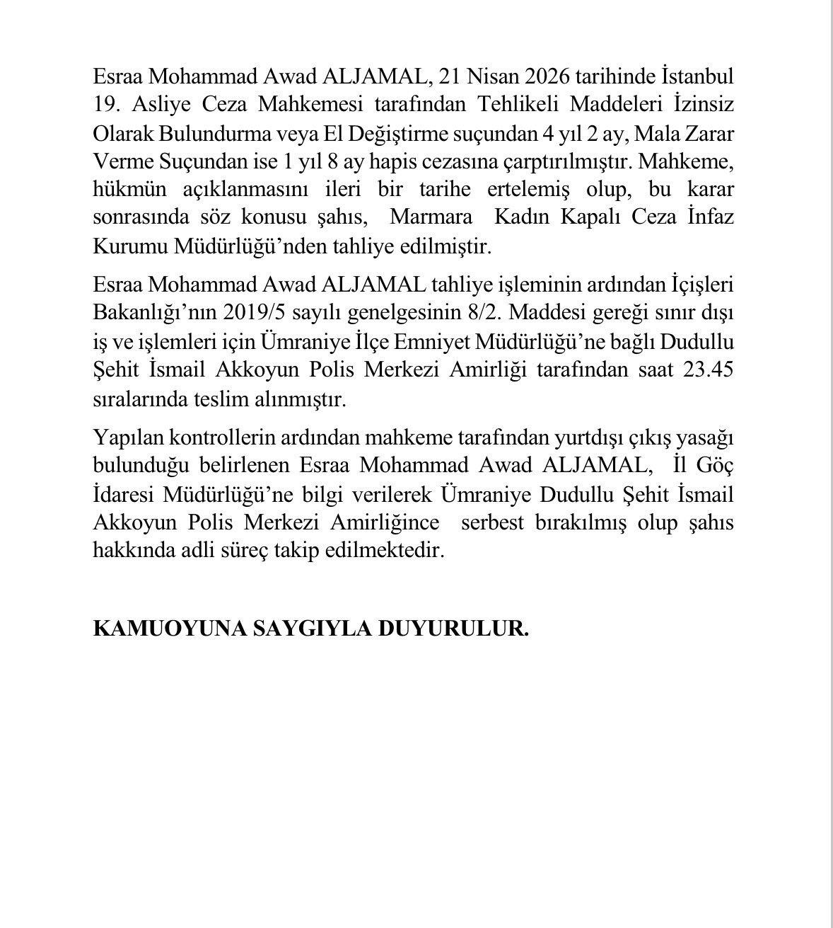 İstanbul Valiliği'nin açıklaması