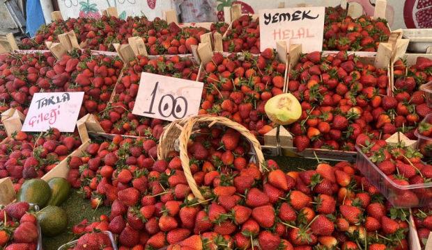 Yaz meyveleri tezgahlara &ccedil;ıktı! &Ccedil;ilek 100 lira, erik 200 lira...