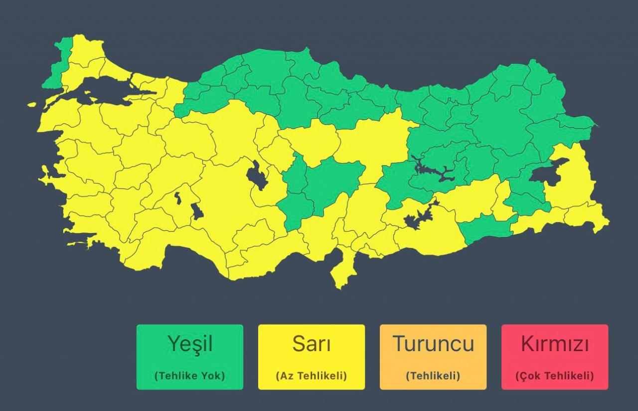 Sarı kodlu uyarı verilen iller