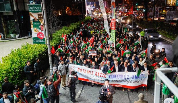 Binlerce kişi Sumud ve Gazze&rsquo;ye destek i&ccedil;in İsrail Konsolosluğu&rsquo;na y&uuml;r&uuml;d&uuml;