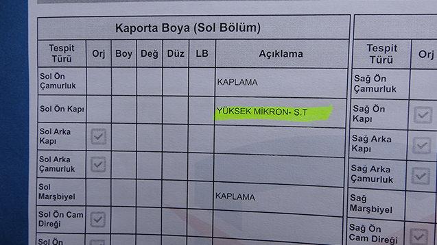 Araç için hazırlanan rapor.