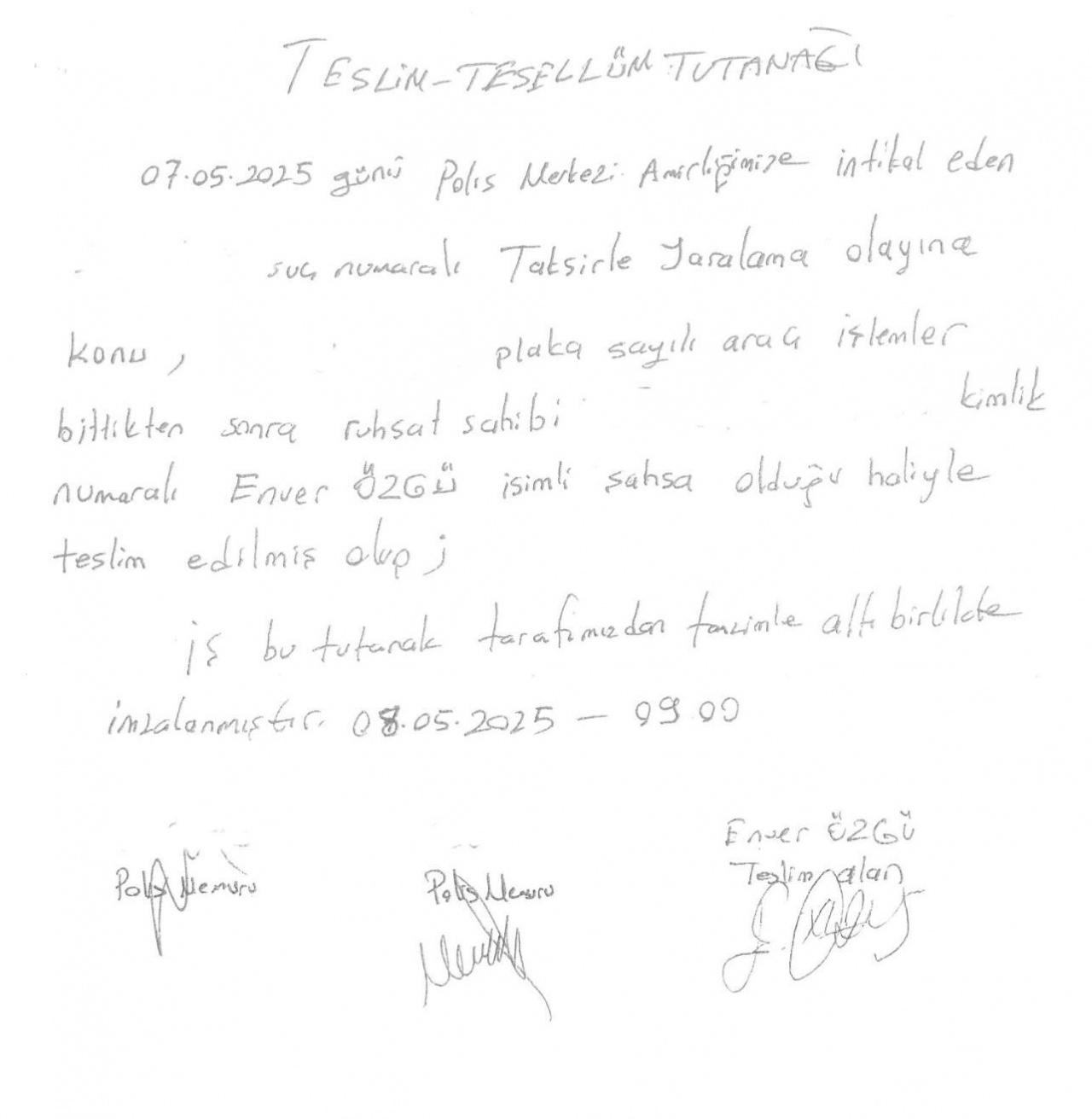 Teslim tesellüm tutanağı