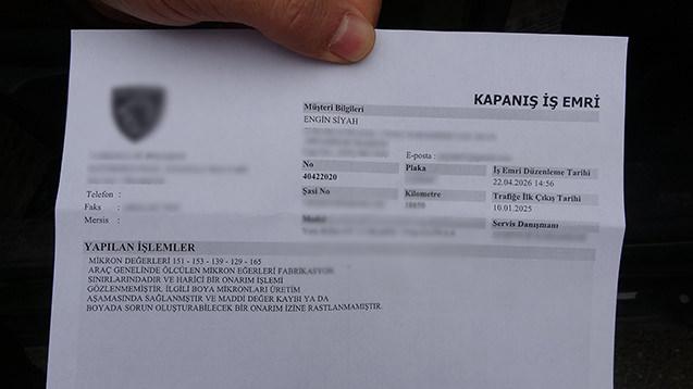 Engin Siyah'ın sıfır araç diyerek aldığı araç üzerinde yapılan işlemler raporlandı. 