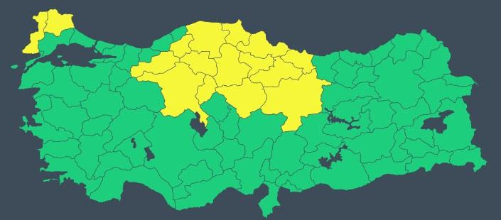 Sarı kodlu uyarı verilen iller