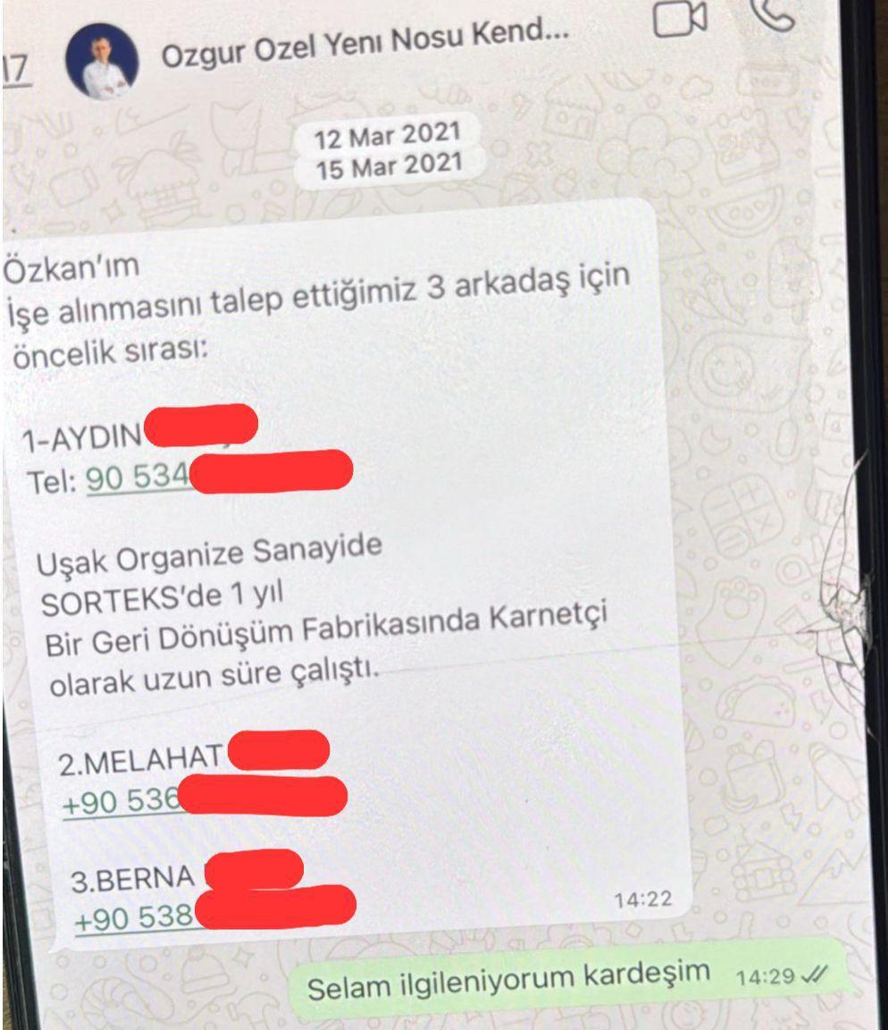 Özgür Özel'in Özkan Yalım'a verdiği torpil listesi