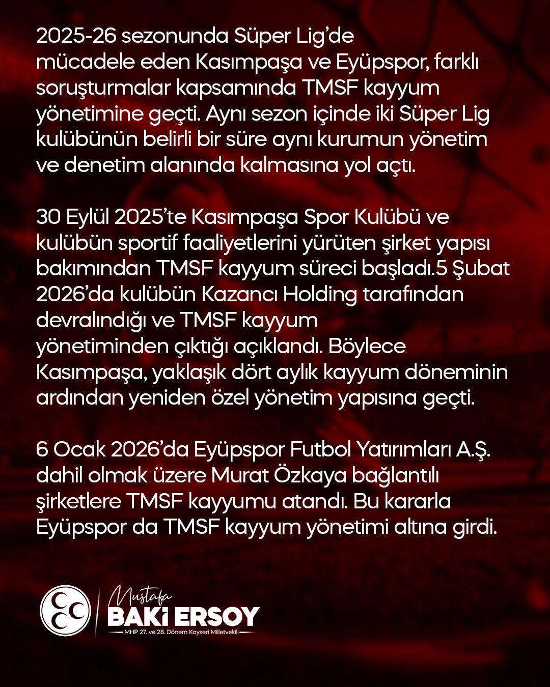 MHP Kayseri Milletvekili Baki Ersoy'un açıklaması