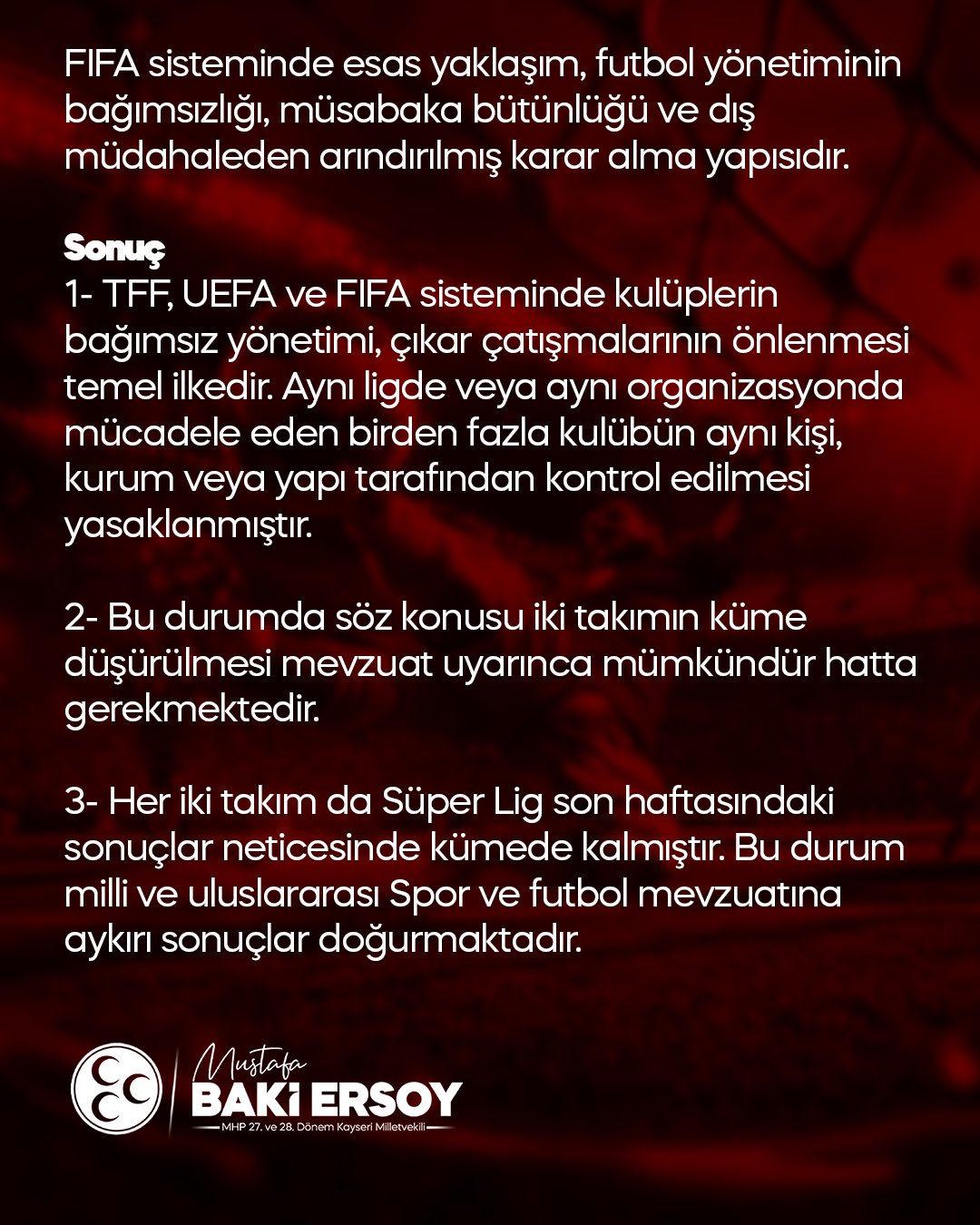 MHP Kayseri Milletvekili Baki Ersoy'un açıklaması