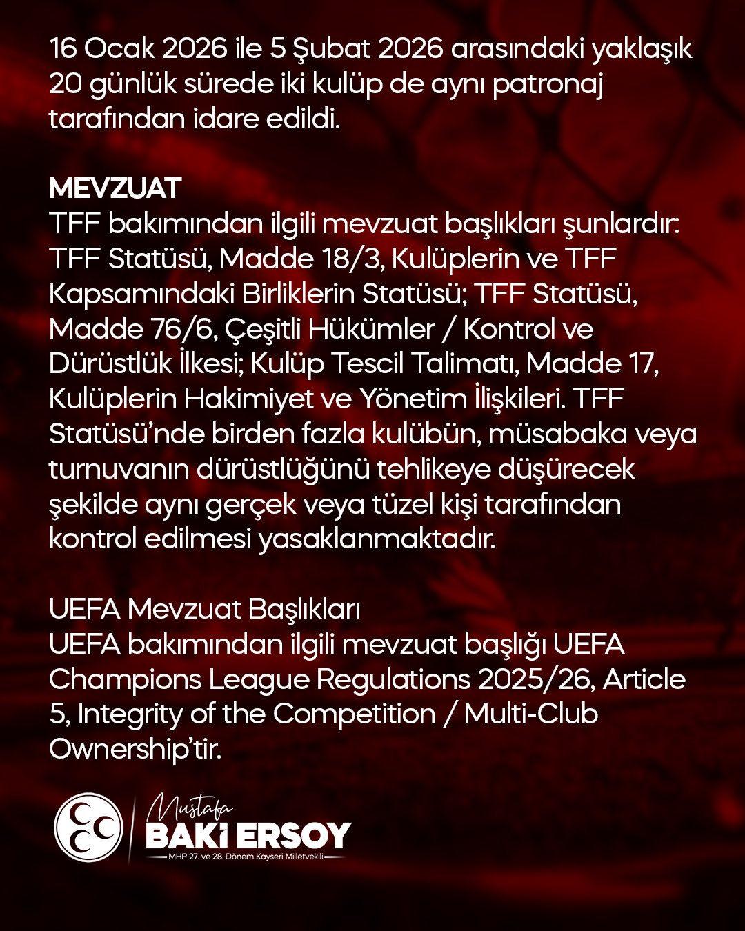 MHP Kayseri Milletvekili Baki Ersoy'un açıklaması