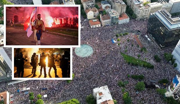 Sırbistan'da iktidar karşıtı g&ouml;steri! Polisle &ccedil;atıştılar
