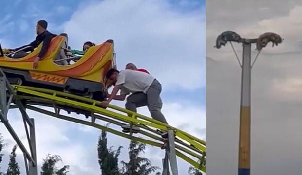Bayram eğlencesi kabusa d&ouml;nd&uuml;: Metrelerce y&uuml;ksekte baş aşağı asılı kaldılar