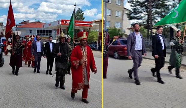 Karab&uuml;k'te damat kız evine mehter takımıyla y&uuml;r&uuml;d&uuml;