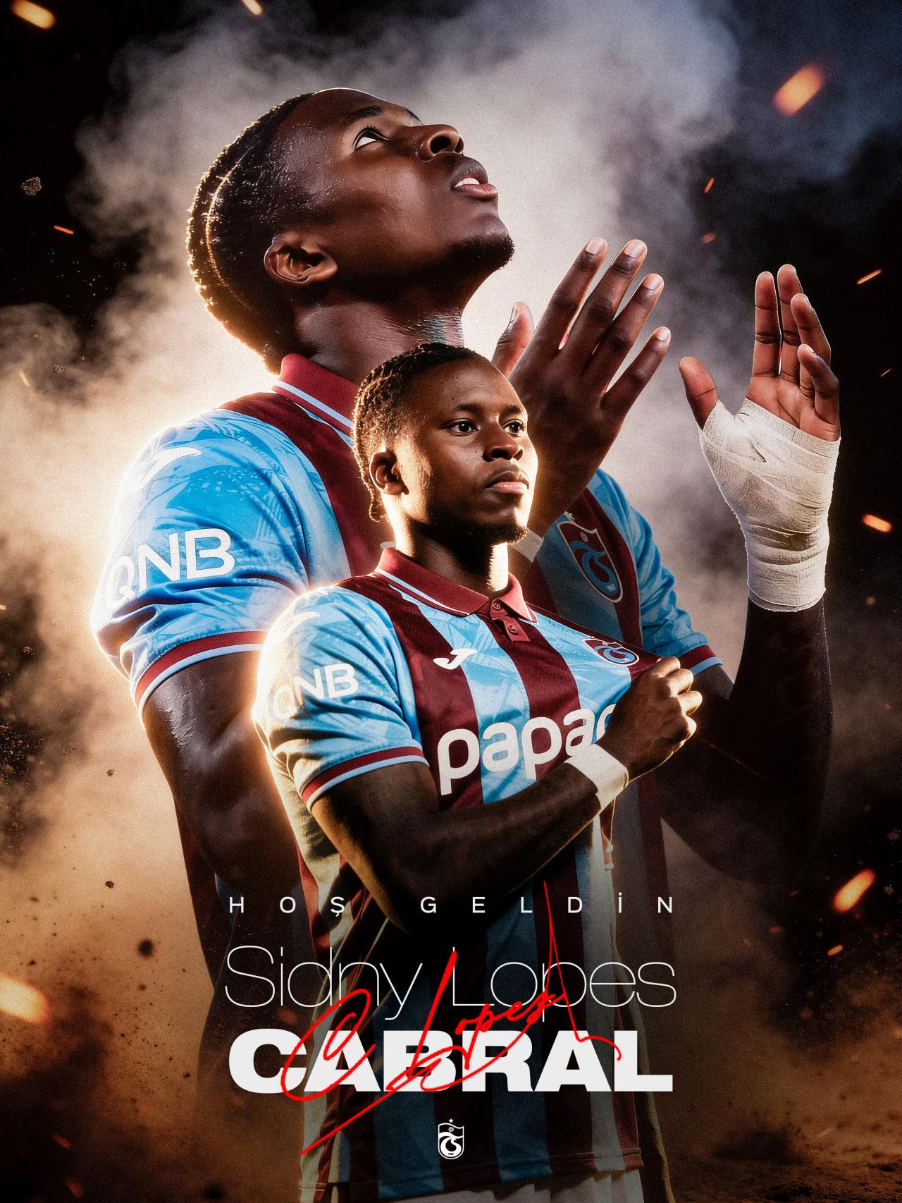 Trabzonspor'un yeni transferi Sidny Lopes Cabral bordo-mavili formayla.