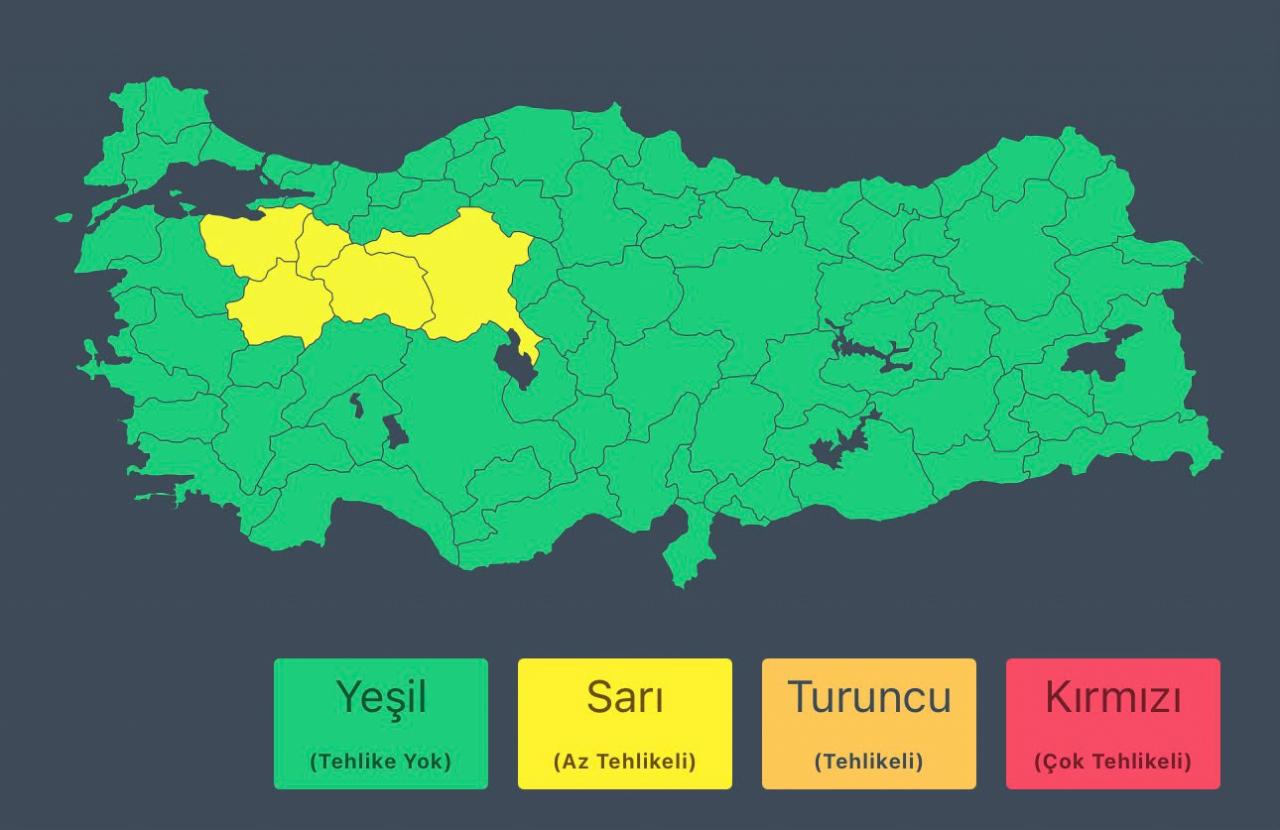Sarı kodlu uyarı verilen iller
