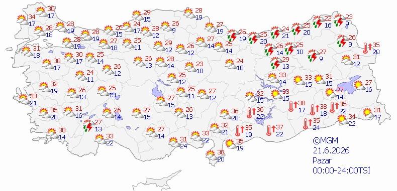 Meteoroloji Genel Müdürlüğü, yeni hava durumu raporunu yayınladı. Bugünkü rapora göre Burdur, Artvin, Trabzon, Erzurum ve Kars’ta gök gürültülü sağanak yağış bekleniyor.