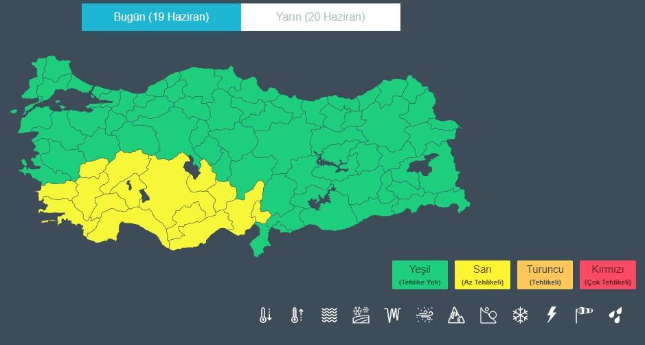 Meteoroloji Genel Müdürlüğü, 6 bölgede yer alan 15 il için sarı kodlu uyarıda bulundu. 