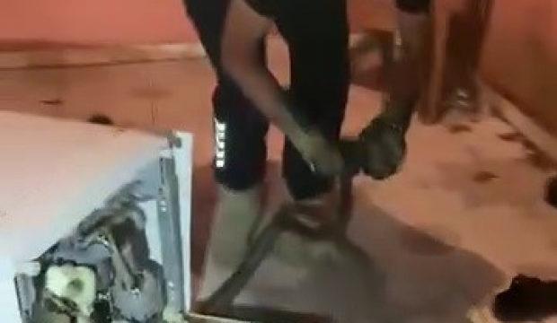 Bulaşık makinesine giren 2 metrelik karayılanı itfaiye &ccedil;ıkardı