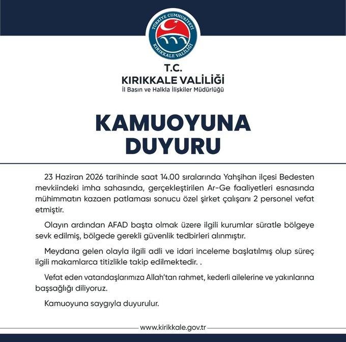Kırıkkale Valiliği'nden açıklama.