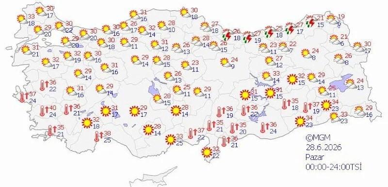 28 Haziran Pazar hava durumu tahmini
